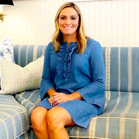 Draper James Chambray Ruffle Shift Dress - Picture 2 of 8